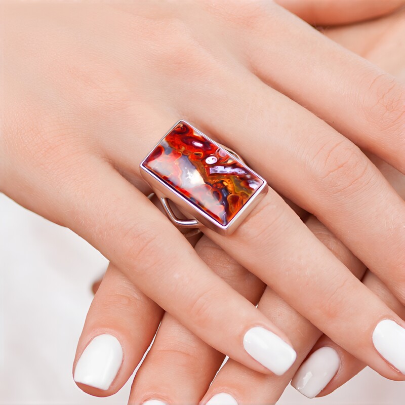 Bague en argent et Bois de palmier fossilisé (Bali Barong)