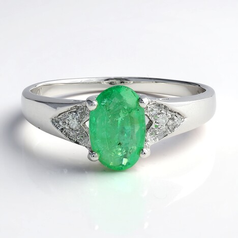 Anello placcato in platino con Smeraldo Bahia
