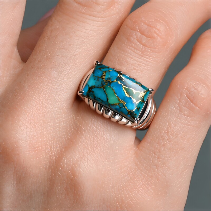 Zilveren ring met een Blauwe Mohave Koper Turkoois (Faszination Türkis)