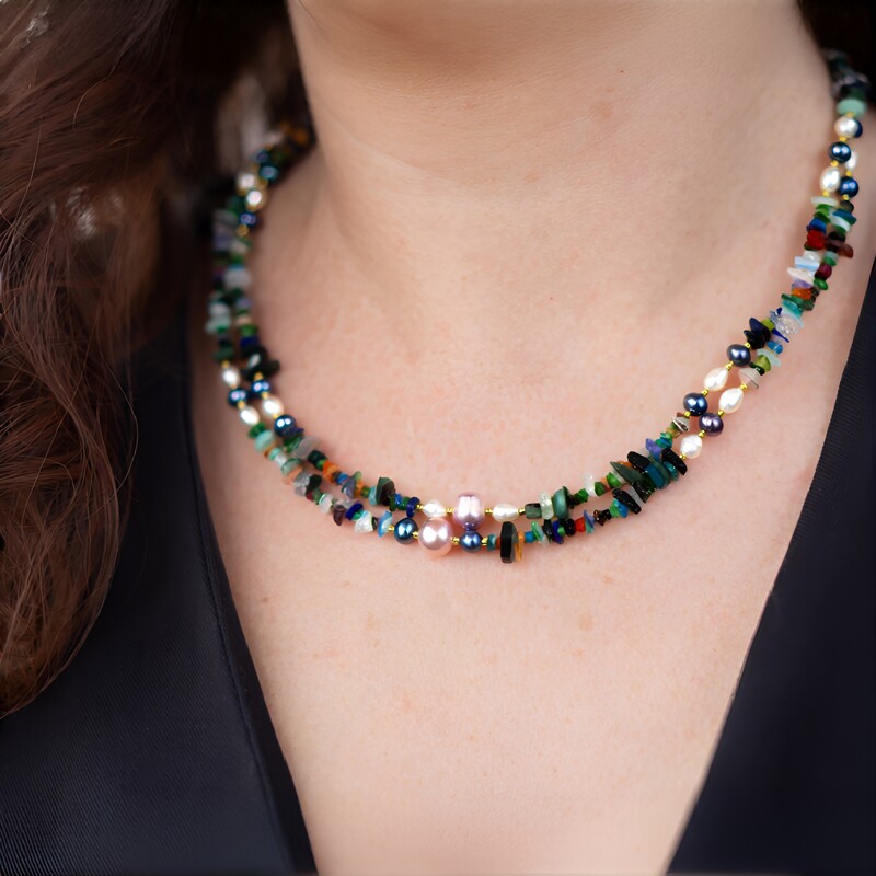 Edelstein-Silberhalskette (Riya)