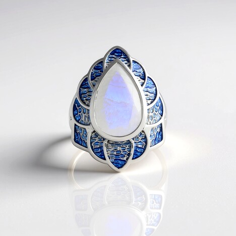 Anello in argento con Pietra di Luna Arcobaleno (Adela Silber)