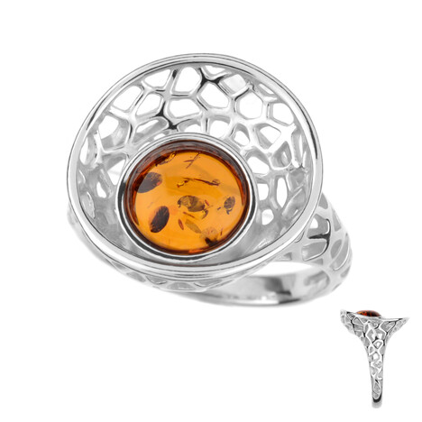 Bague en argent et Ambre baltique couleur cognac (dagen)