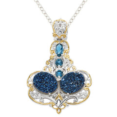 Zilveren halsketting met kobaltblauwe glitter kwartskristallen (Gems en Vogue)