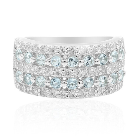 Zilveren ring met hemel-blauwe topaasstenen