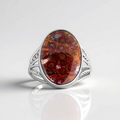 Anello in argento con Legno di Palma Pietrificato (Bali Barong)