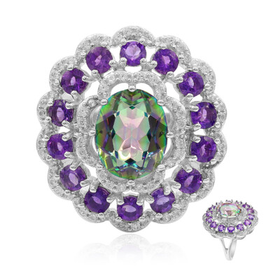 Bague en argent et Quartz mystique vert