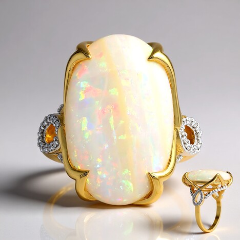 Bague en or et Opale blanche du Brésil