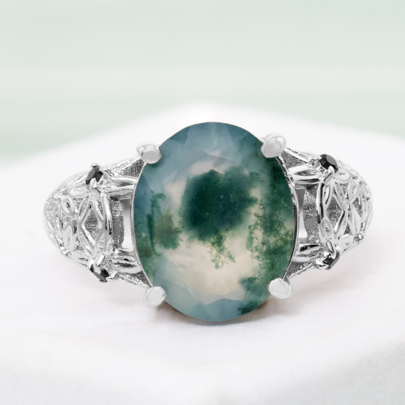 Bague en argent et Agate mousse