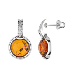 Zilveren oorbellen met cognac Baltische barnstenen