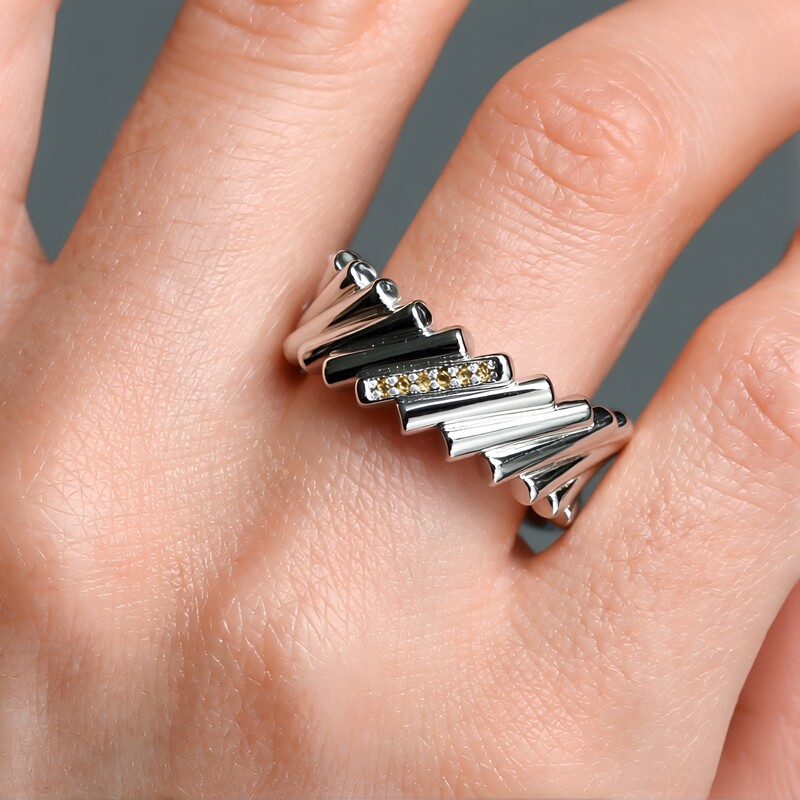 I3 Champagner-Brillant-Silberring (de Melo)