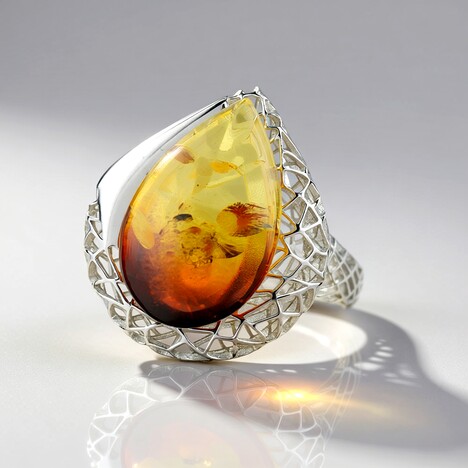 Anello in argento con Ambra Sunrise Baltica (dagen)