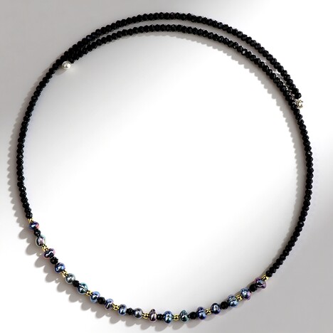 Collana rigida in acciaio con Perla Nera di Acqua Dolce (Riya)