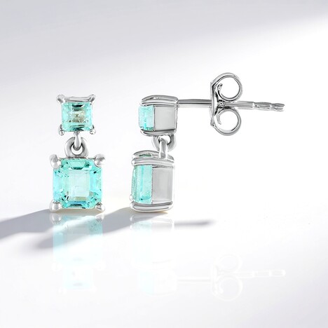 Boucles d'oreilles en argent et Émeraude de couleur Paraiba