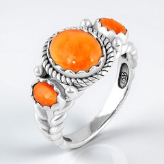 Anello in argento con Conchiglia di Ostrica Spinosa Arancione