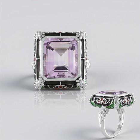 Anello in argento con Ametista Rose de France (Adela Silber)