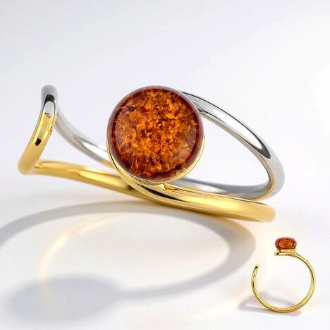 Anello in argento con Ambra Baltica Cognac (dagen)