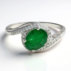 Anello placcato in platino con Smeraldo Bahia