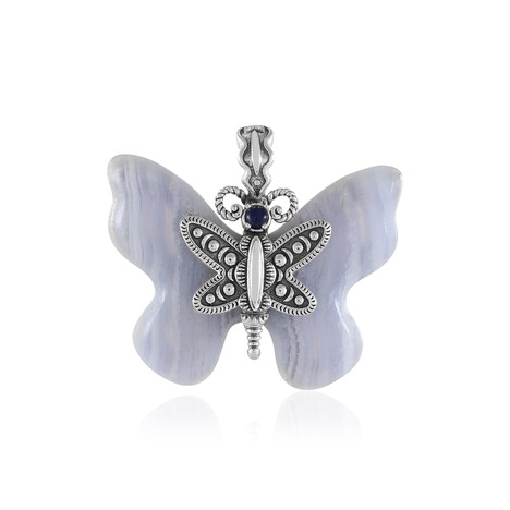 Blue Lace Agate Silver Pendant (Desert Chic)