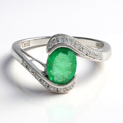 Anello placcato in platino con Smeraldo Bahia