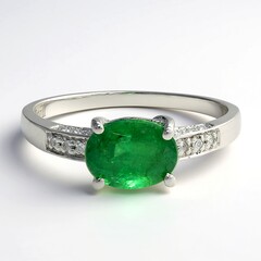 Anello placcato in platino con Smeraldo Bahia