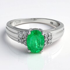 Anello placcato in platino con Smeraldo Bahia