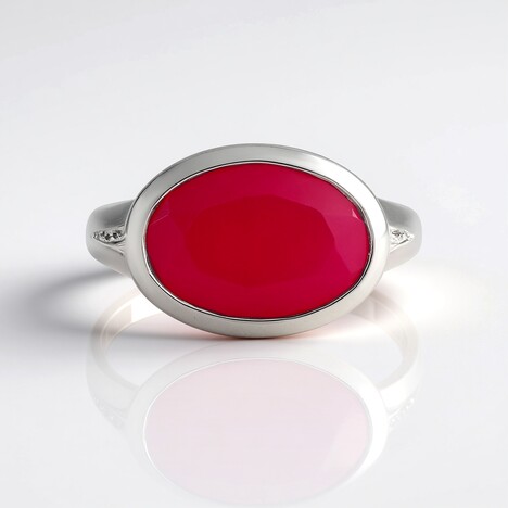 Bague en argent et Calcedoine framboise