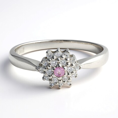 Anello placcato in platino con Zaffiro Padparadscha
