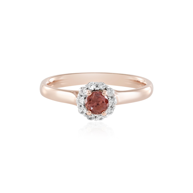 Anello in argento placcato rosa con zircone rosa cambogiano, 0,477 carati