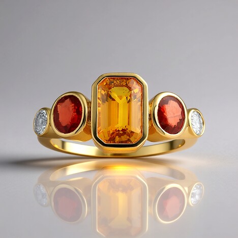 Anello in oro con Zaffiro Arancione Ban Ka Cha