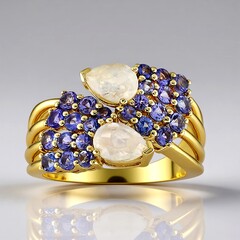 Anello in oro con Pietra di Luna Arcobaleno (Adela Gold)