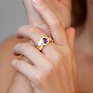 Anillo en oro con Zafiro de Ceilán púrpura no calentado (de Melo)