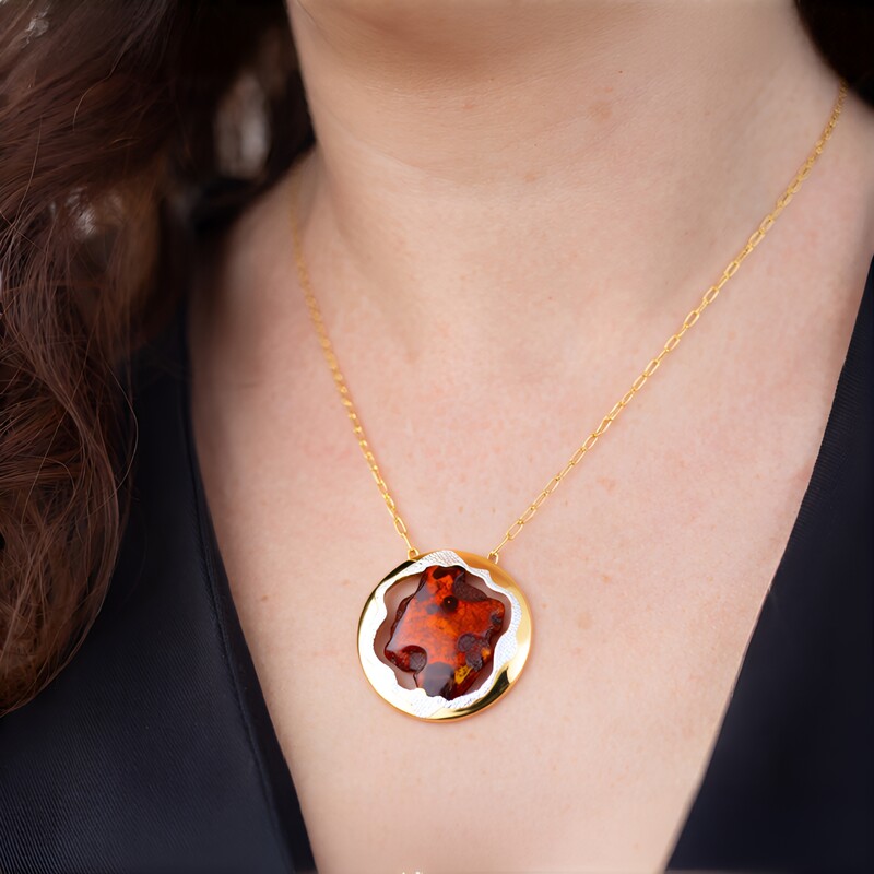 Baltischer Cognac-Bernstein-Silbercollier (dagen)