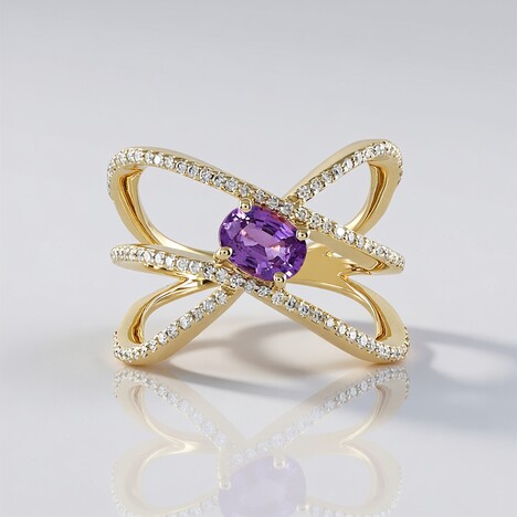 Anello in oro con Zaffiro Ceylon Porpora (non riscaldato) (de Melo)