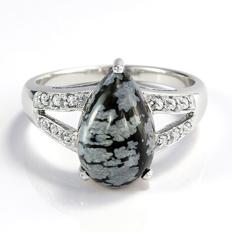 Anello in argento con Ossidiana Fiocco di Neve