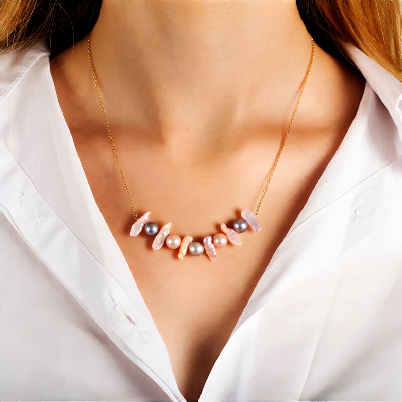 Collar en plata con Perla Keshi púrpura de agua dulce