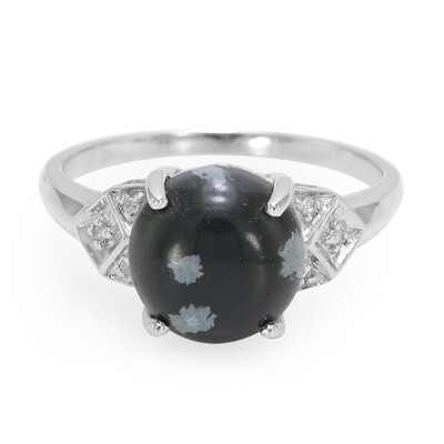 Bague en argent et Obsidienne Flocon-de-Neige