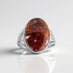 Anello in argento con Legno di Palma Pietrificato (Bali Barong)