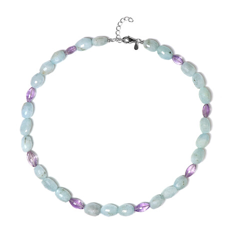 Zilveren halsketting met aquamarijnstenen