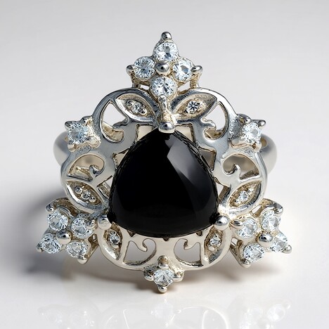 Anello in argento con Ossidiana Fiocco di Neve