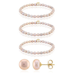 Zilveren set met Roze zoetwater kweekparels (TPC)