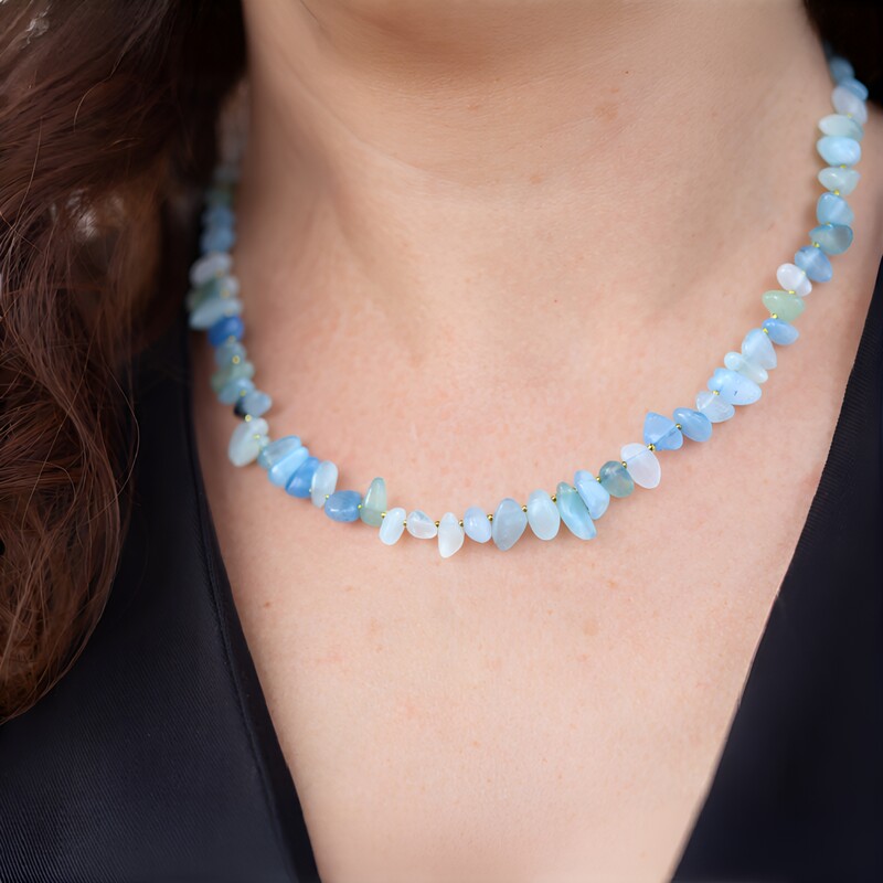 Zilveren halsketting met Braziliaanse Aquamarijnen (Riya)