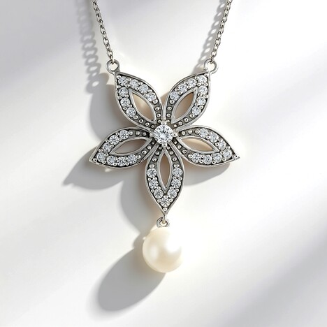 Collana in argento con Perla d'Acqua Dolce Bianca