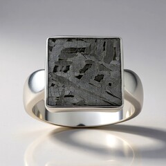 Anello in argento con Meteoriti di Aletai