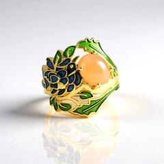 Anello in argento con Pietra di Luna Pesca (Adela Silber)