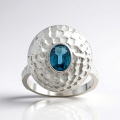 Anello in argento con Cianite Blu Foglia di Tè