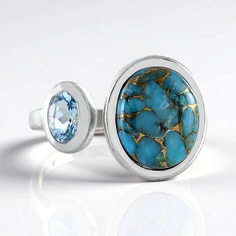 Bague en argent et Turquoise bleue cuivrée de Mohave (Faszination Türkis)