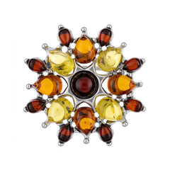 Broche en argent et Ambre baltique couleur cognac