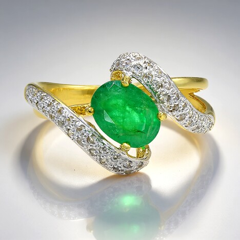 Anello placcato in oro con Smeraldo Bahia