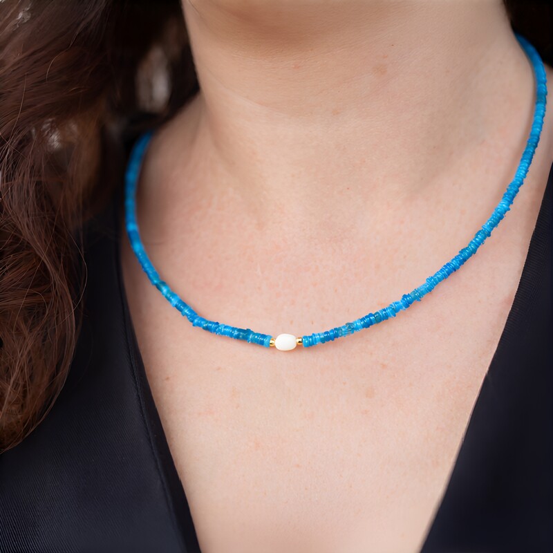 Neonblauer Apatit-Silberhalskette (Riya)