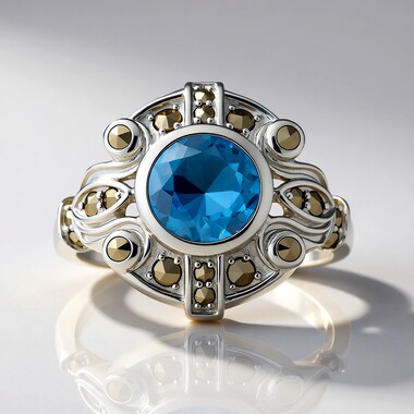Pierścionek ze srebra - Topaz niebieski Swiss Blue (Annette classic)